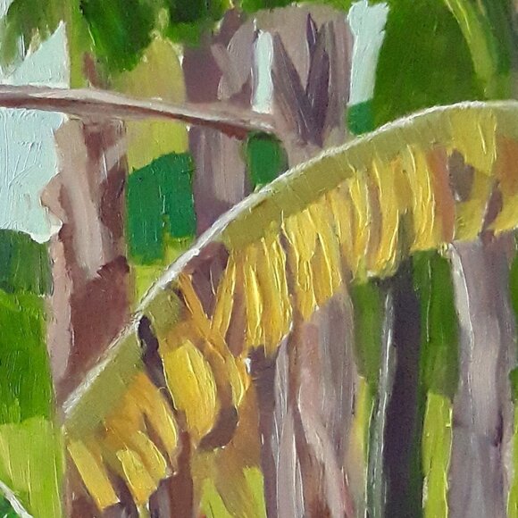 “Banana Trees“ Original oil painting on Cradled Wood Panel 8"w x 10"h x 2"d - Picture 8 of 9